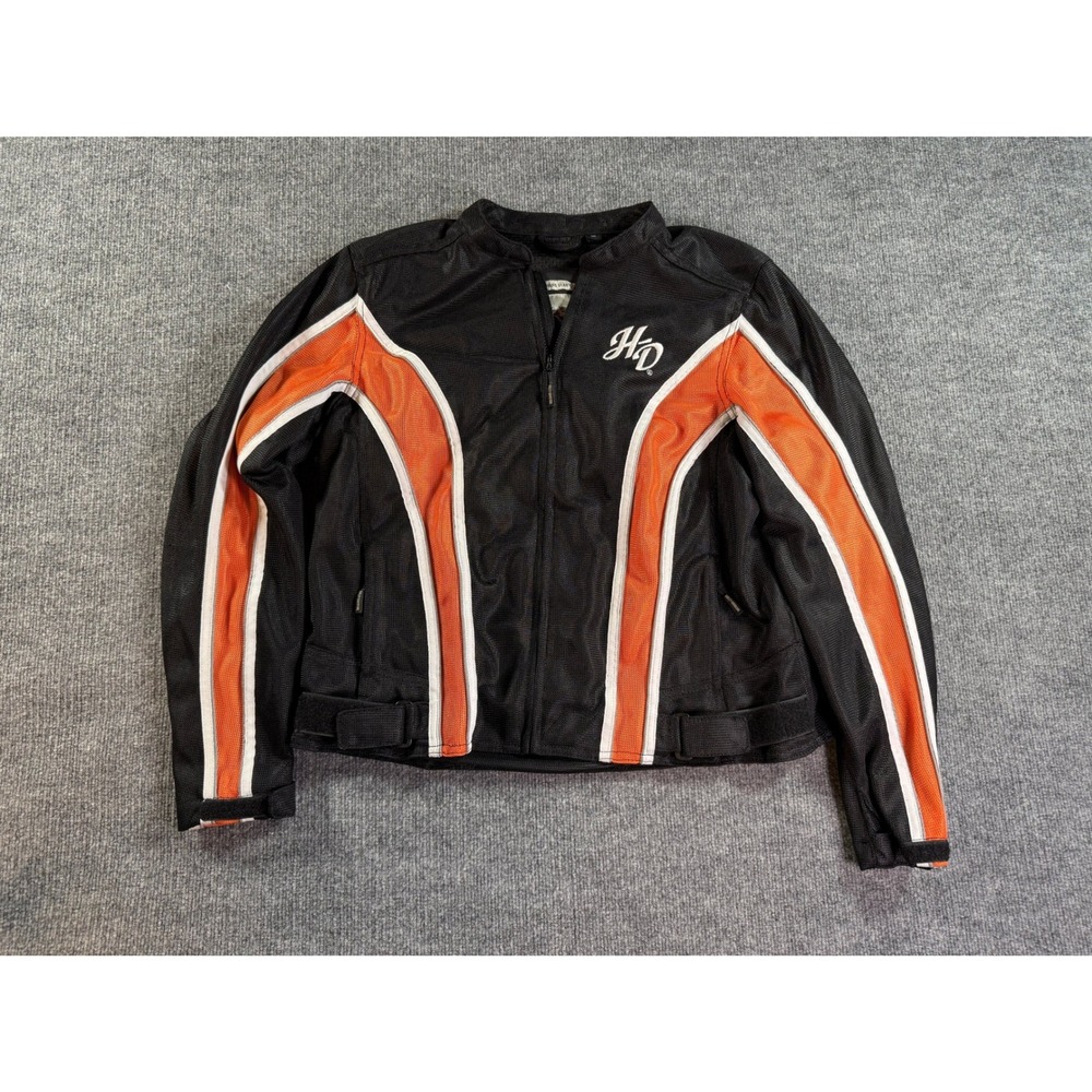 Harley-Davidson Riding Jacket Womens XL Black Orange Mesh Breathable Biker Moto